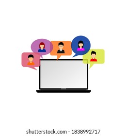a laptop and several kinds of people in a colorful bubble on it