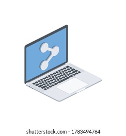 recurso compartido de laptop. Vector 3d isométrico, color de los iconos de la web, nuevo estilo plano. Ilustración creativa, idea para infografías.
