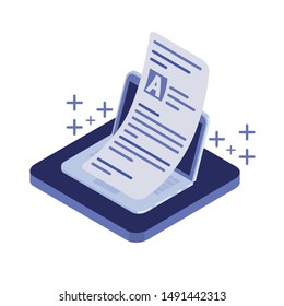laptop with sheets of paper on white background