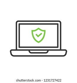 Laptop with shield check on screen vector icon concept of personal security access