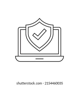 Laptop with shield and check sign, computer antivirus icon in line style icon, style isolated on white background