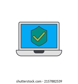 Laptop with shield and check sign, computer antivirus icon in color icon, isolated on white background 