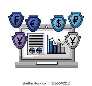 laptop with shield crypto money