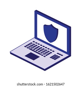 Laptop and shield design of Security system warning protection danger web alert and safe theme Vector illustration