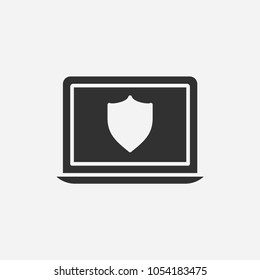 Laptop in shield icon illustration isolated vector sign symbol