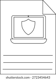 Una computadora portátil con un icono de escudo en su pantalla se encuentra en la esquina superior derecha de papel forrado doblado