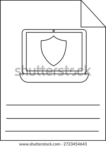 A laptop with a shield icon on its screen sits on lined paper top right corner folded
