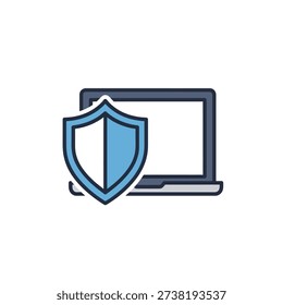 A laptop with a shield icon, symbolizing cybersecurity and protection