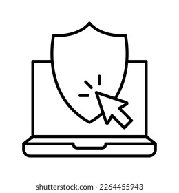 Portátil con icono de escudo, concepto de seguridad web, signo de seguridad de internet. Símbolo de protección de datos. Ilustración vectorial. 