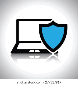 laptop with shield - internet security, antivirus or firewall