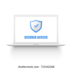 Laptop with Shield, internet security, antivirus or firewall Laptop with Shield, internet security, antivirus or firewall
