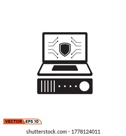 laptop shield protect icon design vector illustration