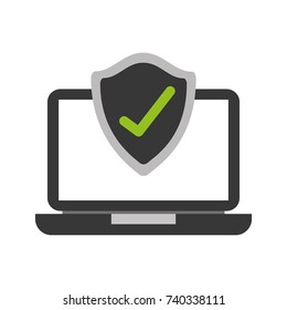 laptop shield protection checkmark screen digital data