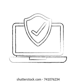 laptop shield protection checkmark screen digital data