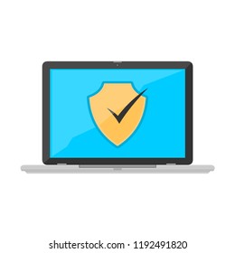 Laptop Shield Virus Protection Vector Icon Illustration.