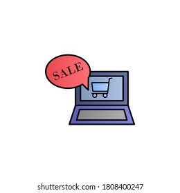 Laptop, shop stroller, for sale color gradient vector icon