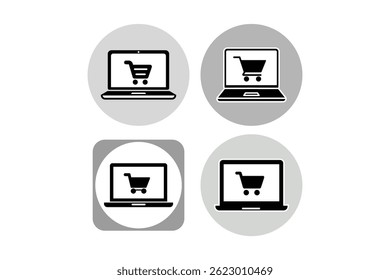 Laptop Shopping Cart Icon Vectors, laptop shopping cart icon, online laptop buying vector, laptop checkout cart icon
