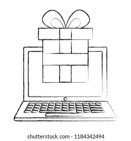 laptop with shopping gift