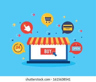 laptop with shopping online technology vector illustration design