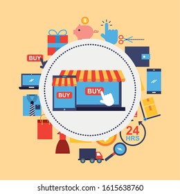 laptop with shopping online technology vector illustration design