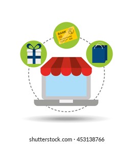 laptop with shopping store design, vector illustration