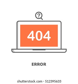 a laptop show a error page 404 not found. Flat line style of illustration