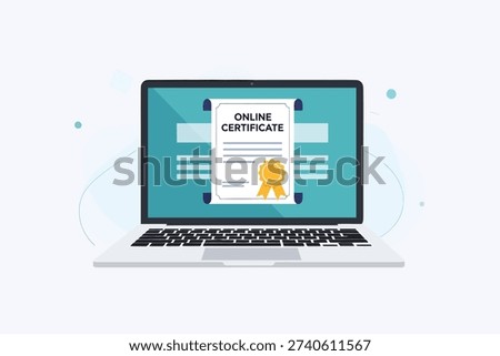Laptop showcasing an online certificate, representing digital education and successful course completion.