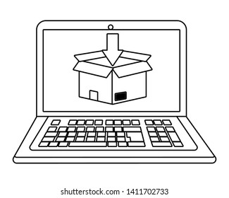 laptop showing box in black and white