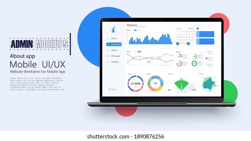 Laptop showing charts and graph, analysis business accounting, statistics concept. Digital marketing, business analysis. Data growth diagram. Business website modern ui, ux, kit, admin. Vector - Shutterstock ID 1890876256