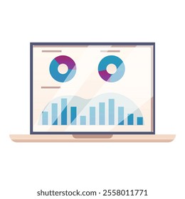 Laptop is showing charts and graphs, representing data analysis and business statistics