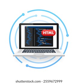 Laptop showing html code on screen programming and web development