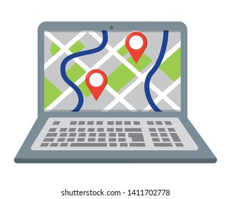laptop showing map vector illustration