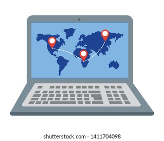 laptop showing map vector illustration