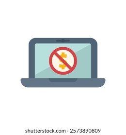 Laptop showing no money sign on screen, concept for online payment failure or financial crisis