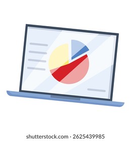 Laptop showing a pie chart, representing data analysis and business intelligence