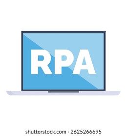 Laptop showing rpa robotic process automation software on screen, concept of business process workflow