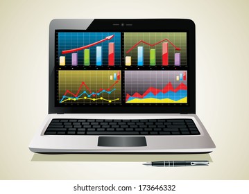 Laptop showing a spreadsheet with some charts