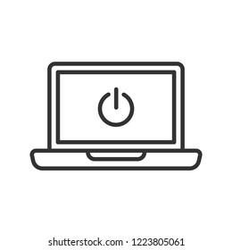Laptop with shutdown vector line icon