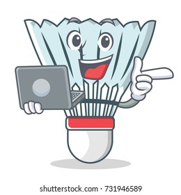 With laptop shuttlecock character cartoon vector