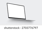 Laptop in side perspective with blank screen, soft shadow, clean modern mockup for showcasing website design or digital content