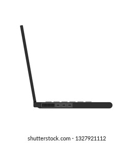 Laptop side view vector icon concept screen. Business computer office notebook. Black PC display flat smart device