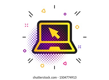 Laptop sign icon. Halftone dots pattern. Notebook pc with cursor pointer symbol. Classic flat laptop icon. Vector