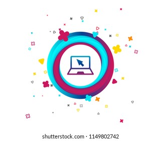 Laptop sign icon. Notebook pc with cursor pointer symbol. Colorful button with icon. Geometric elements. Vector
