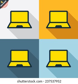 Laptop sign icon. Notebook pc symbol. Four squares. Colored Flat design buttons. Vector