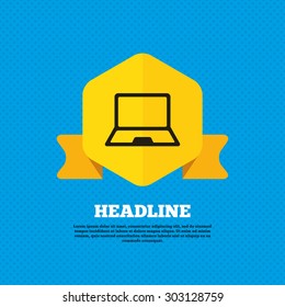 Laptop sign icon. Notebook pc symbol. Yellow label tag. Circles seamless pattern on back. Vector