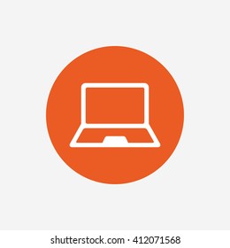 Laptop sign icon. Notebook pc symbol. Orange circle button with icon. Vector