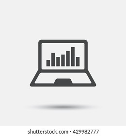 Laptop sign icon. Notebook pc with graph symbol. Monitoring. Flat laptop web icon on white background. Vector