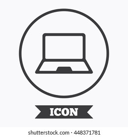 Laptop sign icon. Notebook pc symbol. Graphic design element. Flat symbol in circle button. Vector