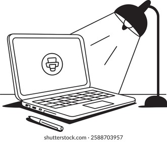 laptop silhouette line art black and white stock photos clean white background illustration