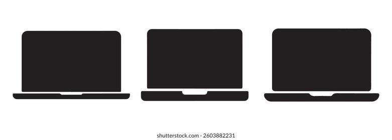 Laptop silhouette web icon set vector art on white background
